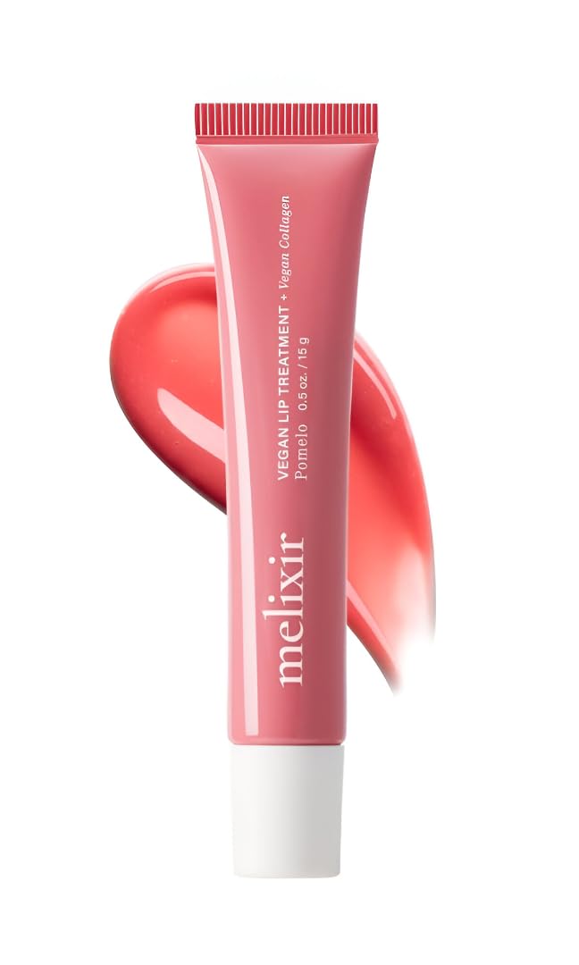 Melixir Vegan Lip Treatment, Sheer Tinted Lip Balm for Instant Hydration & Shine, Moisturizing Lip Gloss, Infused with Vegan Collagen & Jojoba Oil, Cruelty-Free, Korean Skincare-3 Pomelo(0.5oz/15g)