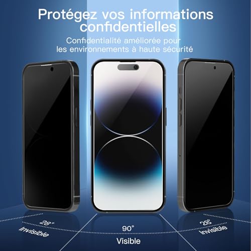 Image of NEW'C 3 Pack Privacy for iPhone 14 Pro Screen Protector (6.1 inch), Enhanced 28-Degree Privacy Angle, Ultra Durable 9H Hardness, Bubble-Free