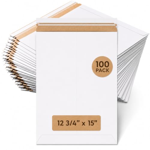 Image of BOX USA Rigid Mailers 12.75 x 15 (100-Pack) - Cardboard Mailer Envelopes for Photos, Artwork, Certificates - Stay Flat