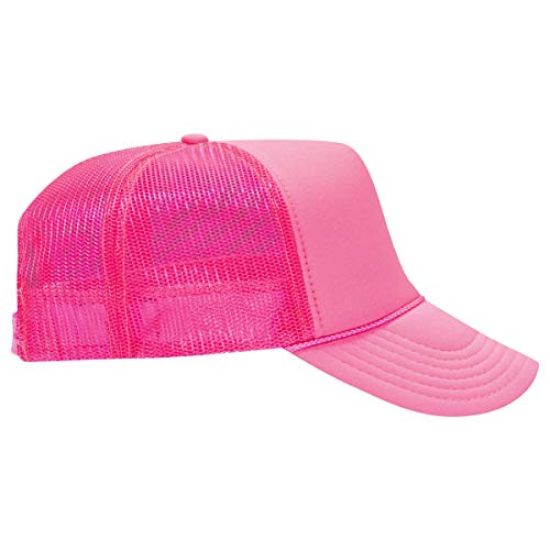 OTTO Wholesale 12 x Cap Neon 5 Panel High Crown Mesh Back Trucker Hat (089 - N. Pink) (OSFM - Adult)