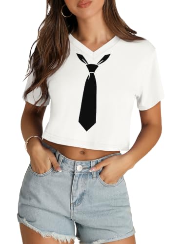 Image of Womens Crop Tops Short Sleeve V Neck Summer Cropped T Shirts Baisc Tees