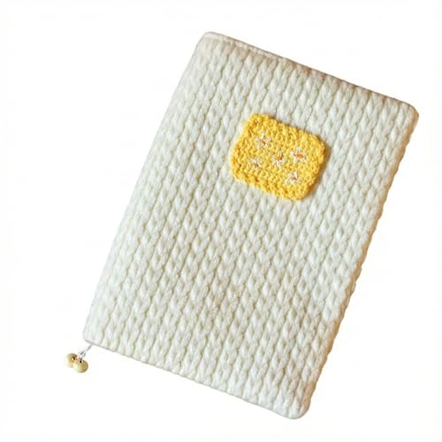 Funda de libro A5 A6 manga lana ganchillo a mano con cuaderno extra cremoso invierno acogedor estuche bíblico forro impermeable(A5 Grid)