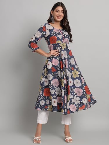 Image of Rapsodia Womens Cotton Green & Brown Floral Printed Flared Kurta