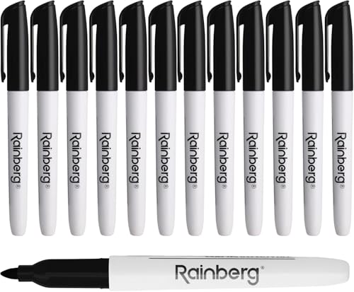 Rainberg Dry Erase Marker Pens Pack of 12 Black Colours 3mm Fine Tip Low Odour Quick-Drying & Easy Wipe Ideal Dry Wipe Whiteboard Pens for School Office Home & Classroom