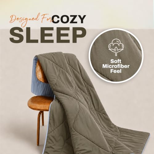 Image of DECORUM Reversible Microfiber Comforter for Double Bed | Olive Green & Light Grey | Soft Lightweight All Season Quilt | Premium Filled Bed Comforter | (228 X 223 CM)