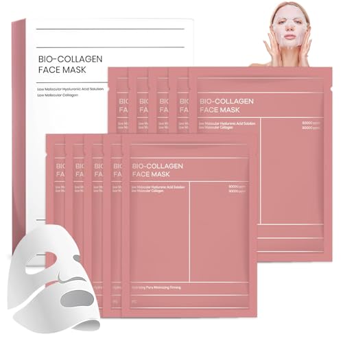 Image of 10 Pcs Bio Collagen Face Mask, Bio-Collagen Real Deep Face Mask, Hydrogel Overnight Masks, Deep Moisturizing, Pore Minimizing, Elasticity & Wrinkle Improvement, Glass Skin Glow