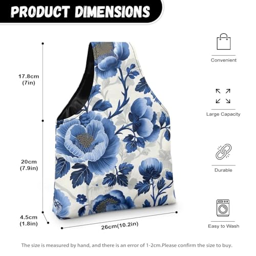 Image of Blue Floral Yarn Storage Bag for Crocheting Lightweight Knitting Bags and Totes Holding Yarn Crochet Hook Needles,Small