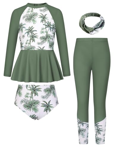 Image of GRACE KARIN Girls Long Sleeve Swimsuit Mermaid Bathing Suit Rash Guard Swimwear 4 Piece Size 5-12