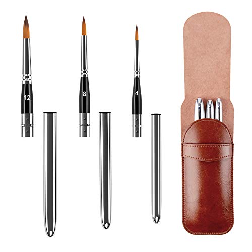 Travel Watercolor Brushes, Golden Maple 3pcs Watercolor Travel Brushes with Leather Pouch - Pointed Round for Watercolor Acrylics Gouache Ink Painting