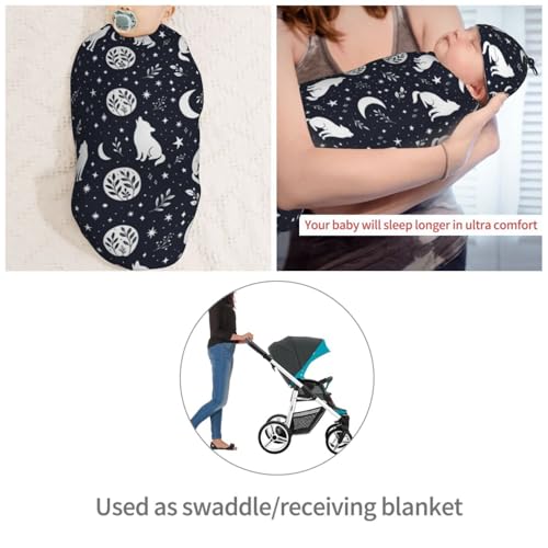 Image of Boho Wolf Newborn Swaddle Blankets Hat Sets Soft Baby Receiving Blanket Swaddle for Baby Shower Infant Boy Girl Gift