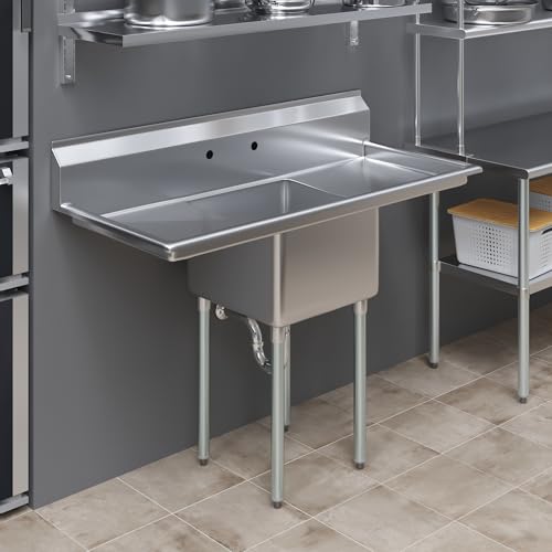 Image of AmGood Stainless Steel Prep & Utility Sink | 304 Stainless Steel | Restaurant, Kitchen, Laundry, Garage | NSF (23 in. x 54 in. | One Bowl | 2 Drainboards)