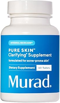 Murad Pure Skin Acne Supplements – 60 Tablets – Clear Skin Support with Blend of Vitamin A & B6, Zinc, Amino Acids, & Burdock Root – Promotes Healthy Skin, Oil Balance, Gut Health & Stress Relief