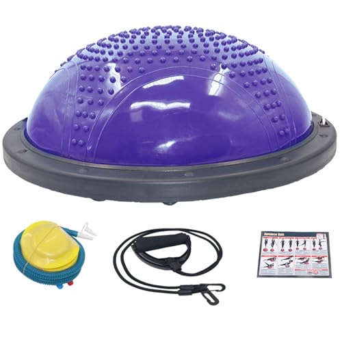 Balance Ball Stability Dome with Massage Points Purple with Air Pump and Resistance Bands
