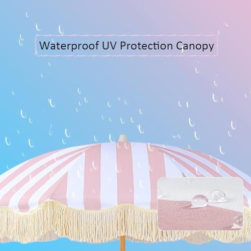 Sombrilla de jardín impermeable con protección UV y diseño a rayas 6
