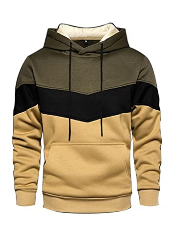 Lqhhylyx Mens Hoodie Multicolor Panel Sweatshirt Fleece Long Sleeve Sports Tops (Medium, Armygreen) #TOP6