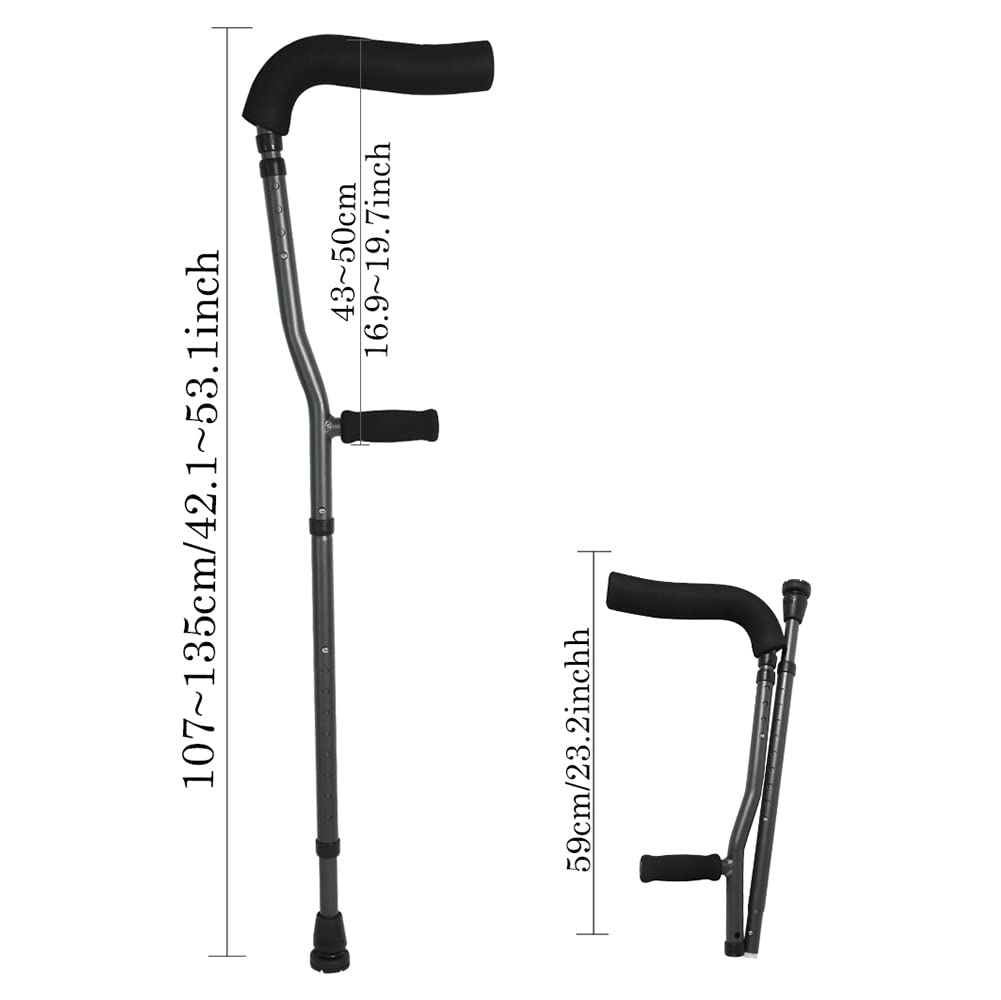 NGD Stampella Ortopedica Regolabile per Adulti(x2 unità),Stampelle Ascellari Pieghevole in Alluminio a Forma di F con Impugnatura Ergonomica,Supporto Dopo lesioni o operazioni