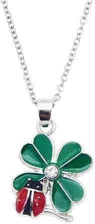 1pz Moda Semplice Ed Elegante Tutti-coordinati A Quattro Foglie Stile Cool, Ciondolo A Catena Lunga Con Quadrifoglio Fortunato, Fantasia A Righe Verticali E Dettagli Floreali In Metallo | SHEIN ALIA - Foto 7