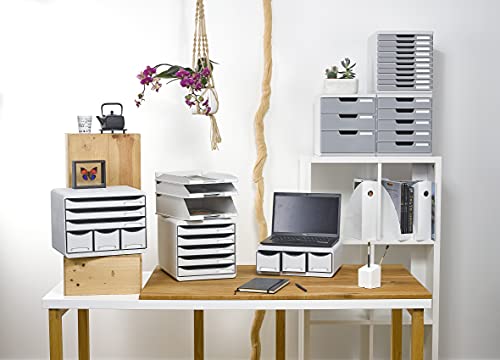 Exacompta-Ref-3097213D-BIG-BOX-PLUS-Desktop-Drawer-Set-5-x-43mm-Drawers-Suitable-for-A4-Documents-347-x-278-x-271mm-100-Recycled-Plastic-BlackGlossy-White