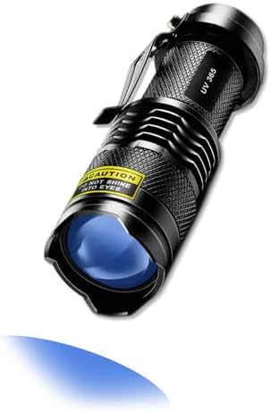 Mini UV Flashlight 365nm – Lightweight, Portable, and Zoomable, Ideal for Detecting Anti-counterfeiting, Fluorescent Agents, and More – Batteries Not Included