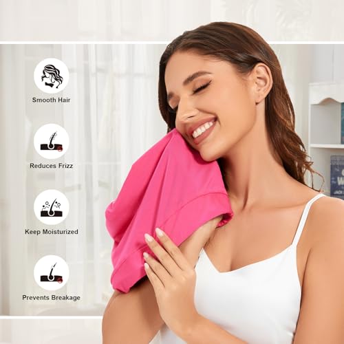 Image of ZHENSILK Silk Bonnet for Sleeping Women, Adjustable Silky Satin Lined Sleep Cap, Silk Hair Wrap Slouch Beanie Hat