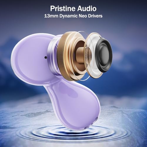Image of pTron Bassbuds Tango in-Ear TWS Ear Buds w /Custom EQ, 50hrs Playtime, Pristine Sound, Dual Mic, TruTalk ENC Calls, Mobile App, Wireless Bluetooth V6.0, Touch Controls, Type-C Charging, IPX5 (Lilac)