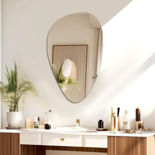 Image of Frameless Drop Shape Wall Mirror - 18x25 Inch | Glass Mirror for Wall Decoration | Unframed Decorative Vanity Mirrors for Bathroom, Living Room, Wash Basin, Bedroom