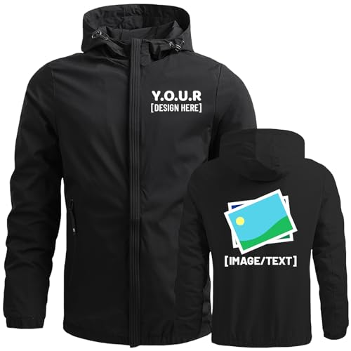 Custom Outdoor Windproof Jacket Hooded Printed Personalized Logo Text Windbreaker Soft Shell Coat for Men