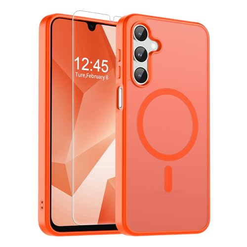 Image of SUPFINE Magnetic for Samsung Galaxy A16 5G Case with Screen Protector, (Built-in Magnets) (Military Grade Drop Protection) Slim Translucent Shockproof Phone Case,Orange