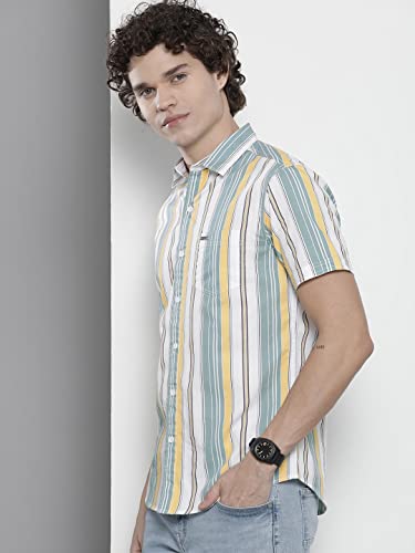 Image of The Indian Garage Co Men Regular Fit Striped Half Sleeves Cutaway Collar Casual Shirt