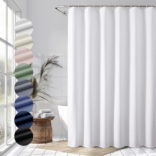 OVZME Berry White Shower Curtain, Embossed Textured Fabric Shower Curtain for Bathroom – Soft Cloth & Hotel Spa Luxury, Water Repellent, Machine Washable Shower Curtain, 72X72, White