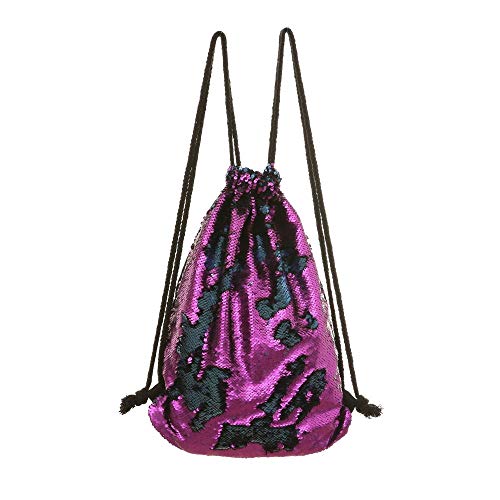 Damentasche Meerjungfrau Pailletten Bund Tasche Outdoor Aufbewahrungstasche Kordelzug Sport Rucksack Umhängetasche Freizeit Reisetasche Lila