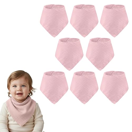 LILY O LAUREL Muslin baby bandana bibs for drooling and teething, 100% cotton, Baby bib for boys and girls, Muslin Bibs – Pack of 8