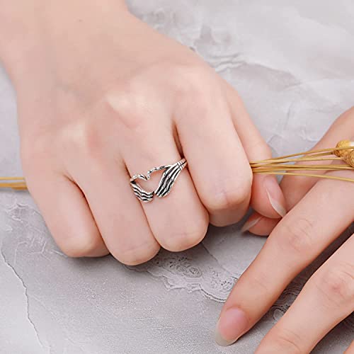 Lovecom 925 Sterling Silver Hand Ring Always With You Lovely Heart Open Rings For Women Men Punk Gothic Cute Skeleton Adjustable Couple Ring Retro Hip Hop Wedding Bands Jewelry Gifts #TOP4