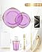 Nervure 350PCS Purple Plastic Plates - Purple Plastic Dinnerware Sets for 50 Guests - 100 Disposable Plates, 150 Gold Silverware, 50 Cups, 50 Napkins for Wedding & Party