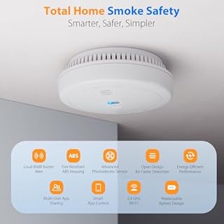 2-Pack Smart Smoke Detectors – WiFi Fire Alarms with App Control, Low Battery Warning, Silence & Test, Easy-Access Cover, Includes 4 AAA Batteries