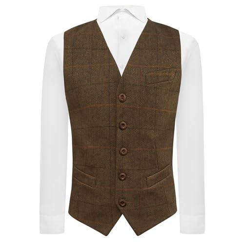 Gilet de luxe Dijon marron à chevrons King & Priory costume tweed traditionnel