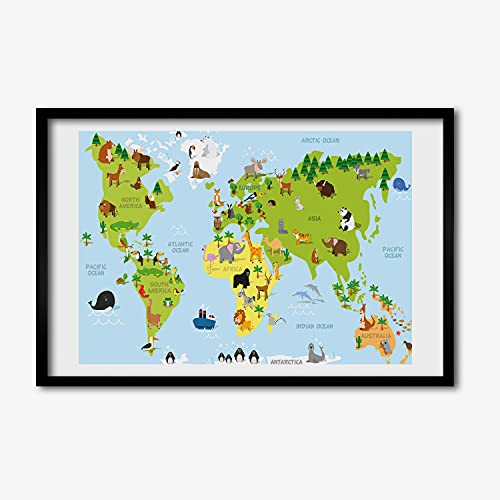 Cadre photo affiche 60x40 cm Tulup tableau peinture décoratif carte animaux