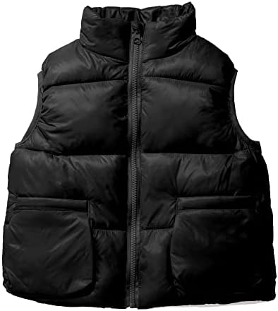 UELoop Kids 2022 Winter Fall Spring Warm Puffer Vest with Pockets Sleeveless Waterproof Dirt Resistant Light Zip Up Jacket for Boys Girls Size 4T 4 Year Old Black