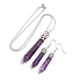 AD Beads Natural Gemstones Hexagonal Pointed Reiki Chakra Pendant necklace And Earring Set (Purple A