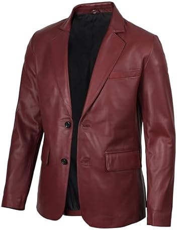 fjackets Mens Leather Jacket — Real Lambskin Leather Blazer, Notched Collar Sport Coat for Men