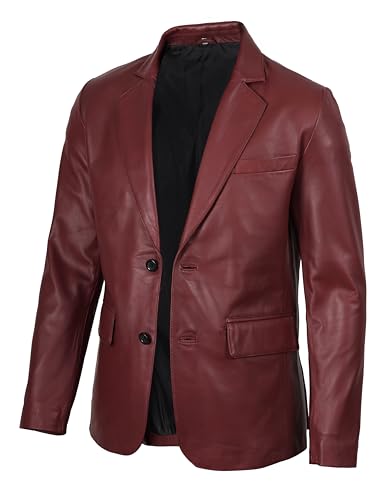Image of fjackets Mens Leather Jacket - Real Lambskin Leather Blazer, Notched Collar Sport Coat for Men