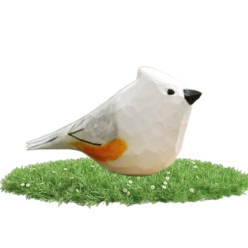 Lembeauty Decoración de pájaros de Madera Tallada, Escultura de Robin - Decoración de pájaros Tallada en Madera Hecha a Mano,Figuras de pájaros esculpidas pintadas a Mano, estatuas de Madera pintadas