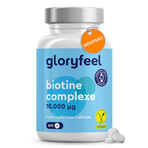 Biotine 10000 mcg - 400 comprimés (+1 an) - Biotine Zinc Sélénium pour la peau, les cheveux & les ongles* - Avec Vitamines C, Silicium & B5 - Haute biodisponibilité (Zinc bisglycinate + D-biotine)