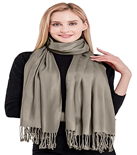 CJ Apparel Beige Mink Light French Beige Solid Color Tassels Design Nepalese Shawl Scarf Wrap Stole Throw Head Wrap Pashmina Hand Made in Nepal New4