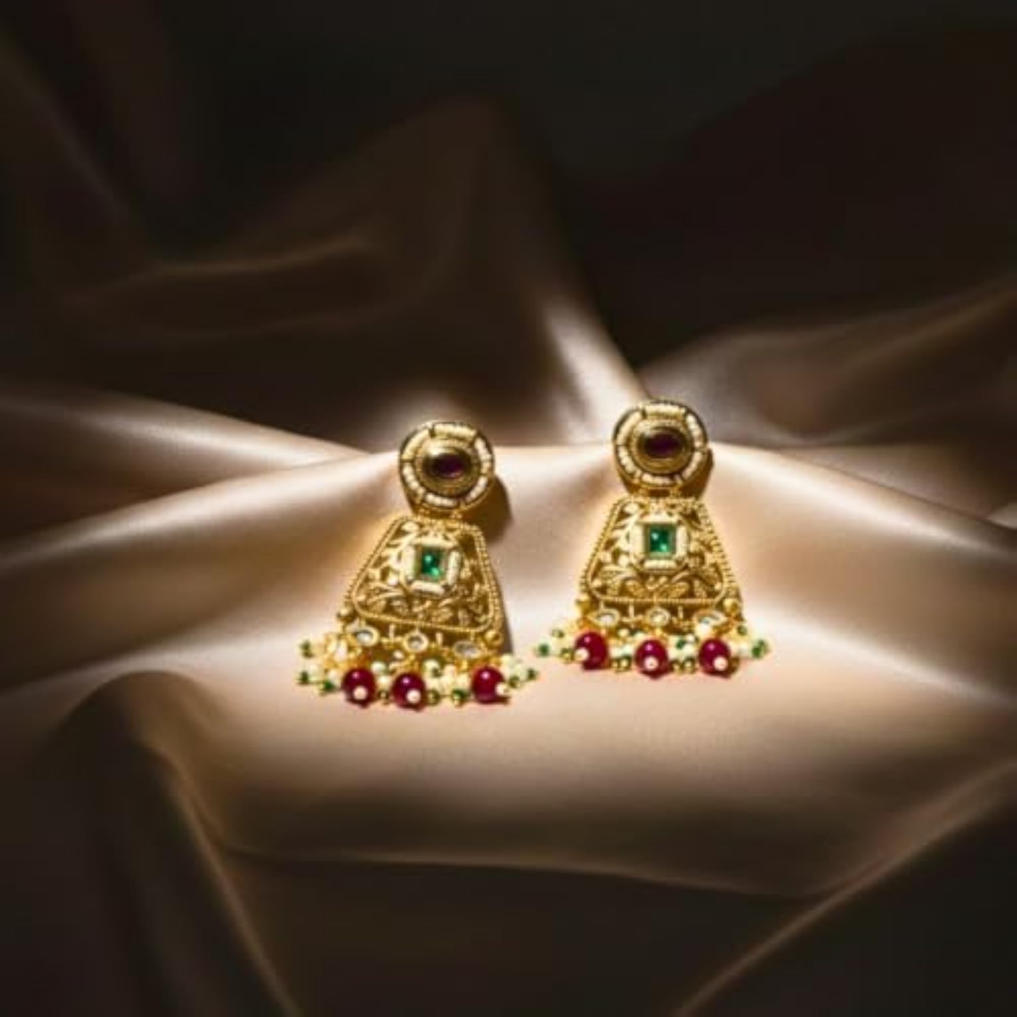 Women's Gold Finish Moissanite Kundan Dangler Earrings