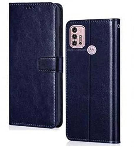 Image of Inside Rubber TPU with Card Pockets Magnetic Closure Protection Compatible with Motorola G10 Power (Blue)