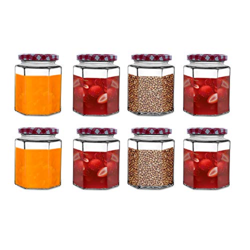 Image of CROCO JAR Hexagon Glass Jar Set of 6 (250 ml) | Airtight Black Lid Mini Glass Storage Jars for Spices Mouth Freshener & Condiments