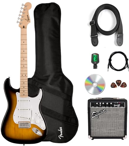 Fender Squier Sonic Stratocaster Pack - 2-Color Sunburst Bundle with Frontman 10G Amplifier, Gig Bag, Tuner, Strap, Instrument Cable, Picks, and Austin Bazaar Instructional DVD