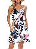 Picture of MISFAY Women's Summer Spaghetti Strap Casual Swing Tank Beach Cover Up Dress with Pockets(Blue Plantain,M)