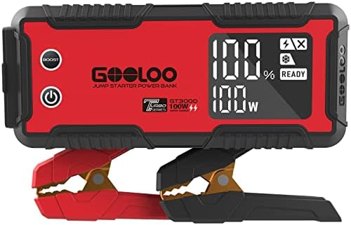 GOOLOO GT3000 Jump Starter 3000A 100W 2-Way Fast Charging, 12V Lithium Portable Car Battery Booster Pack, IP65 Power Bank Charger Box with Jumper Cables for 8L Diesel and 10L Gas Engines